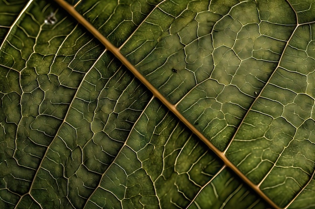 Primer plano de una hoja de planta con venas y textura visible