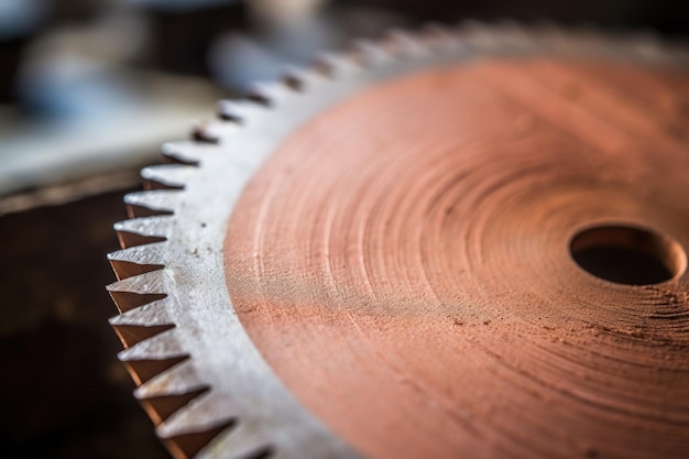 Primer plano de una hoja de sierra circular en madera