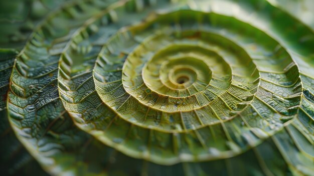 Foto primer plano de una hoja verde con un diseño en espiral adecuado para la naturaleza y los conceptos abstractos