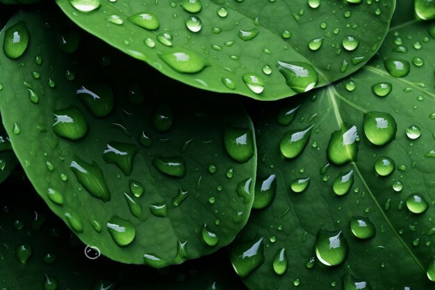 Un primer plano de una hoja verde con gotas de agua en ella