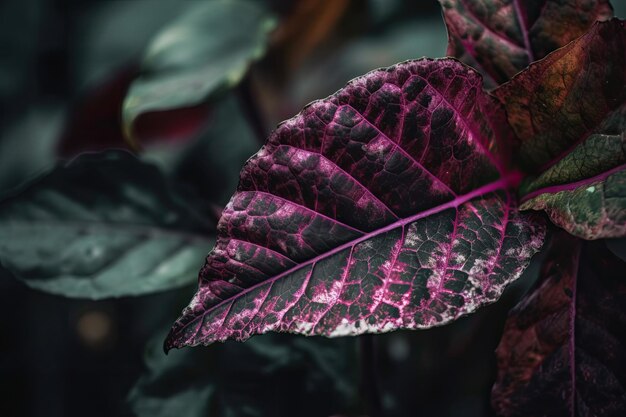 Un primer plano de una hoja verde y morada