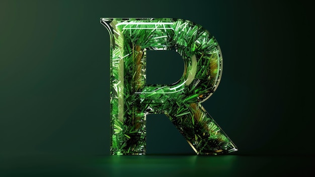 Un primer plano de una hoja verde que forma la forma de la letra R utilizada como una exhibición creativa o elemento de diseño