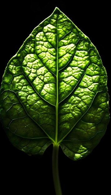 un primer plano de una hoja verde sobre un fondo negro