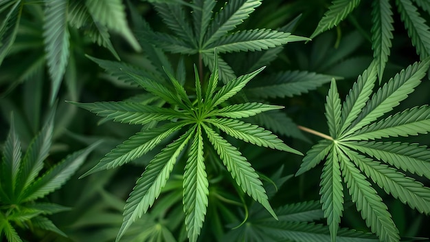 Foto primer plano de las hojas de cannabis medicinal en una plantación concepto de hojas de marihuana plantas medicinales primer plano de fotografía