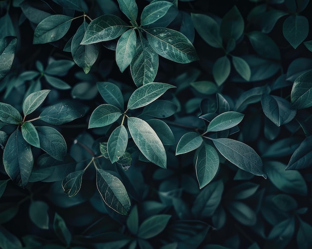 Foto primer plano de hojas de color verde oscuro con un elegante fondo natural