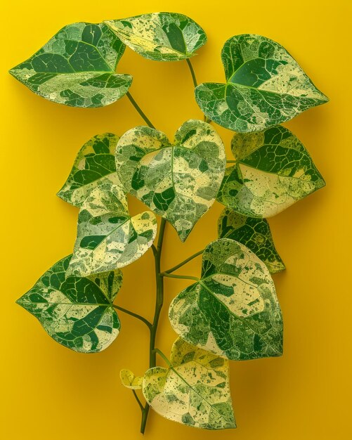 Foto un primer plano de hojas de hiedra variadas en un fondo amarillo vibrante plantas naturales y botánicas