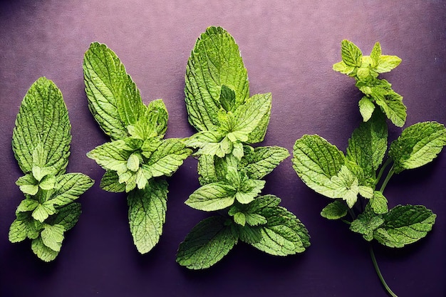 Primer plano de hojas de hierba de menta verde creciente