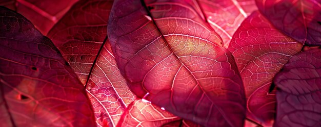 Primer plano de hojas rojas con venas detalladas