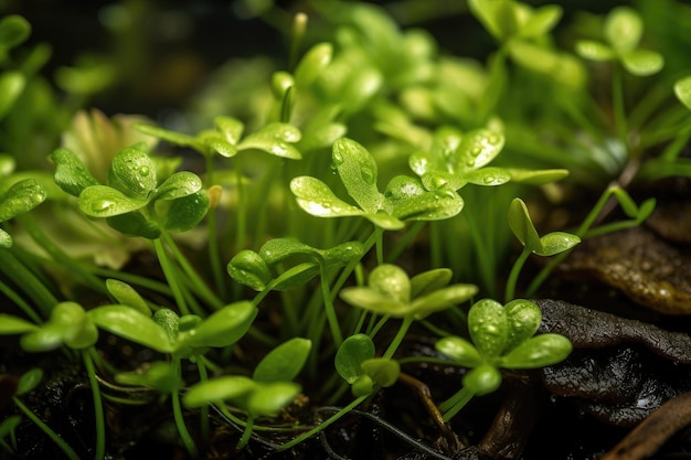 Primer plano de hojas y tallos de plantas acuáticas creadas con ai generativo