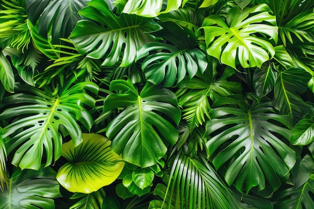 Foto un primer plano de las hojas tropicales verdes y vibrantes