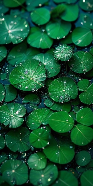 Un primer plano de hojas verdes con gotas de agua sobre ellas