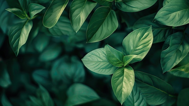 Un primer plano de las hojas verdes en la naturaleza copia el espacio de la IA