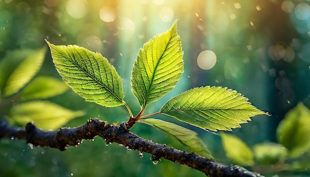 Un primer plano de las hojas verdes en las ramas de los árboles.