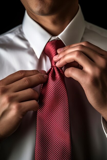 un primer plano de un hombre atando una corbata generativa de IA