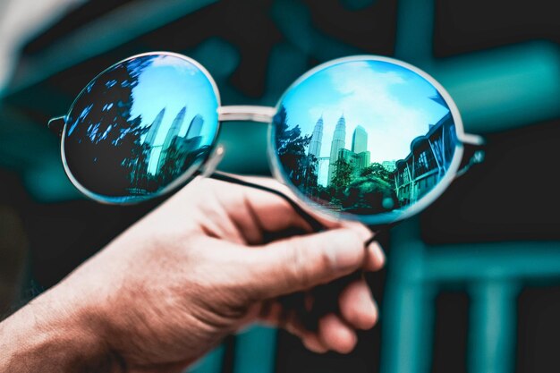 Foto primer plano de un hombre con gafas de sol en la ciudad