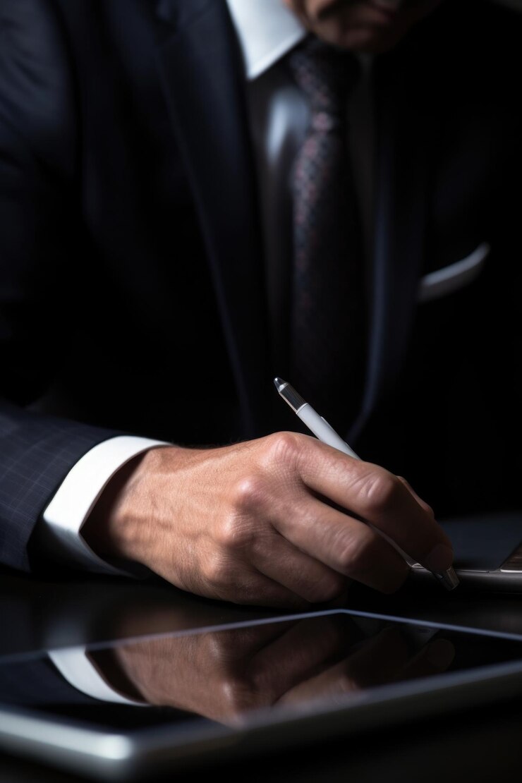 Primer plano de un hombre de negocios irreconocible trabajando en una tableta en su oficina
