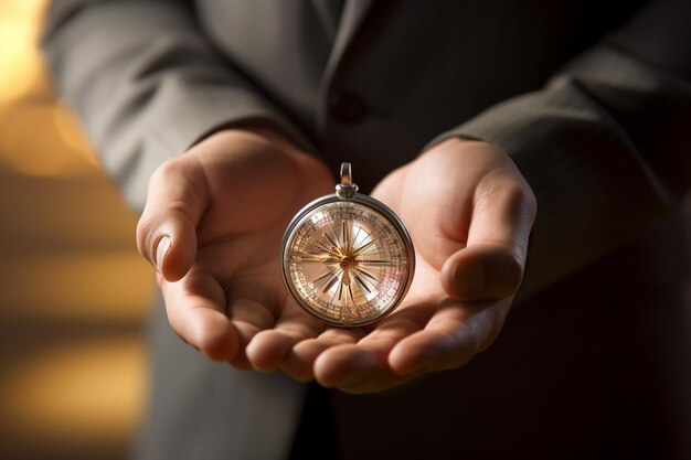 primer plano de un hombre de negocios con un reloj concepto de gestión del tiempo fondo de estilo bokeh