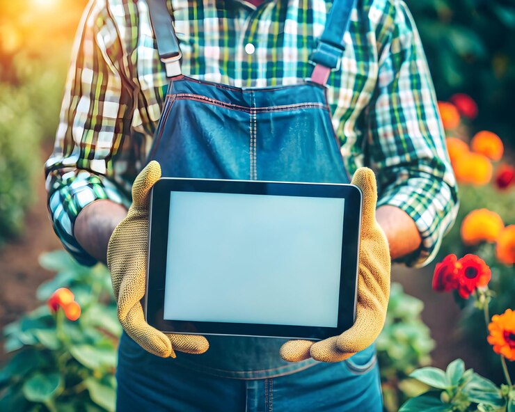 Un primer plano de un hombre con una tableta y una computadora.