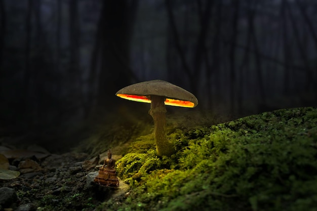 Primer plano de un hongo que crece en el bosque
