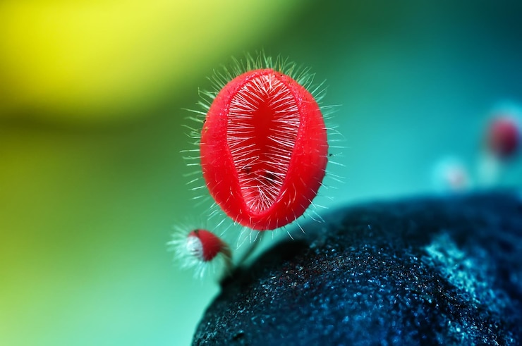 Foto primer plano del hongo rojo en la planta