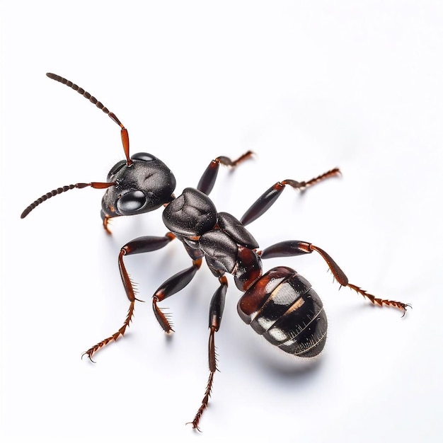 Primer plano de hormiga negra aislado en macro foto blanca de un insecto vivo generado por IA