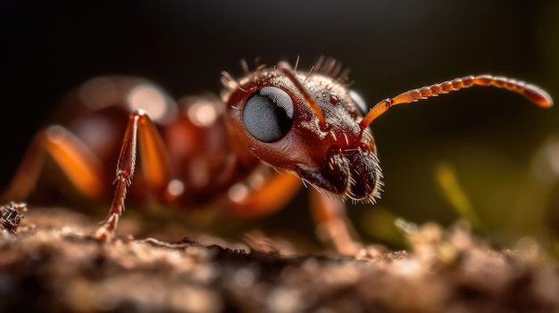 Un primer plano de una hormiga con un ojo morado