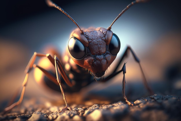 Primer plano de una hormiga con ojos grandes IA generativa
