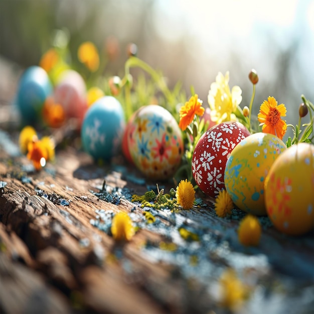 Un primer plano de los huevos de Pascua coloreados