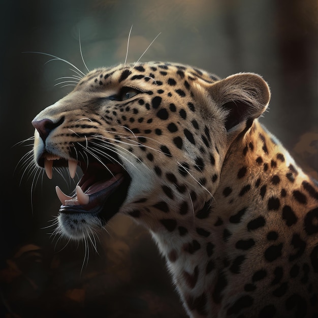 Primer plano de IA generativa rugiente de leopardo