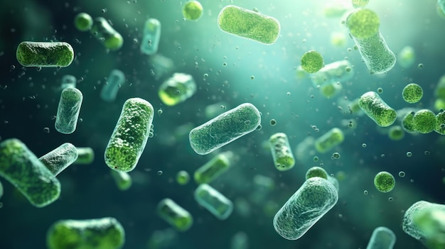 Primer plano de la ilustración de bacterias microscópicas Bacterias intestinales científicas Bacterias en el sistema digestivo