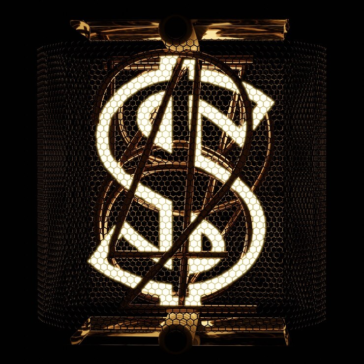 Foto primer plano de indicador de tubo de nixie representación 3d de estilo retro de signo de dólar