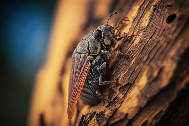 Primer plano de un insecto en la corteza de un árbol Generado por IA