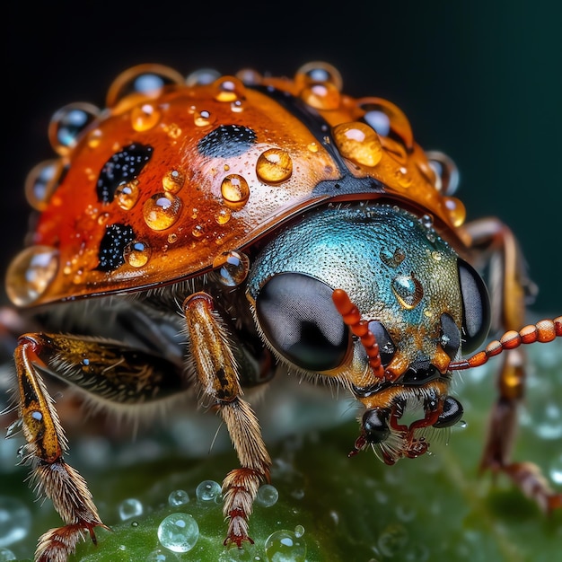 Un primer plano de un insecto con muchas manchas en la cara