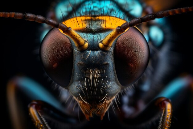 Un primer plano de un insecto con ojos naranjas