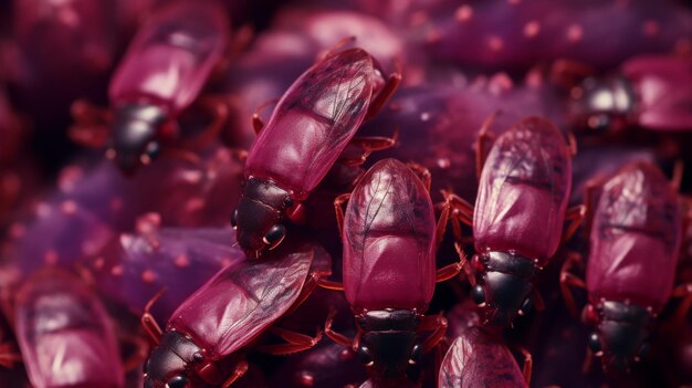 Un primer plano del insecto rojo en la flor