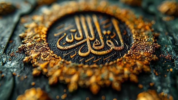 primer plano de la intrincada caligrafía islámica capturado en un momento de alegría