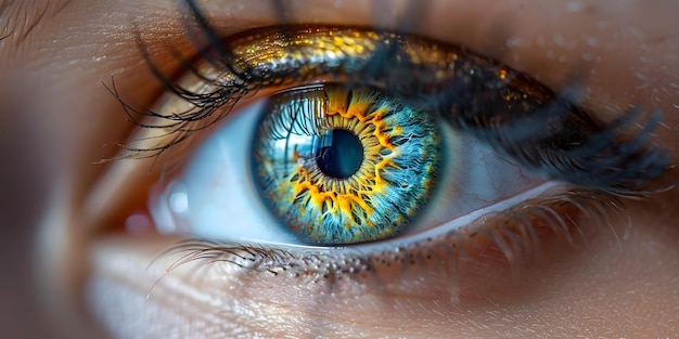 Primer plano del iris del ojo hipnotizante que muestra detalles intrincados y colores impresionantes Concepto Fotografía de primer plano Ojos hipnotizantes Detalles intrincados Colores impresionantes