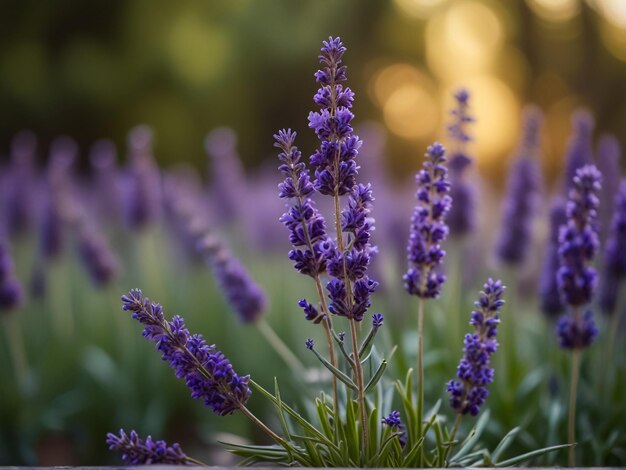 un primer plano de un jardín de flores de lavanda