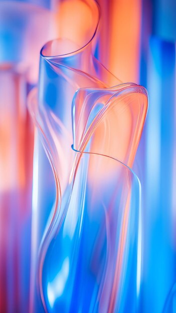 un primer plano de un jarrón de vidrio con colores azul y rojo