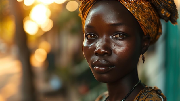 Primer plano de una joven africana en la calle IA generativa