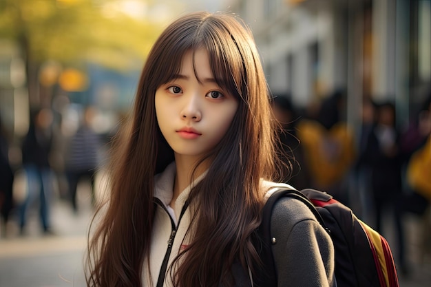 Primer plano de una joven estudiante coreana IA generativa
