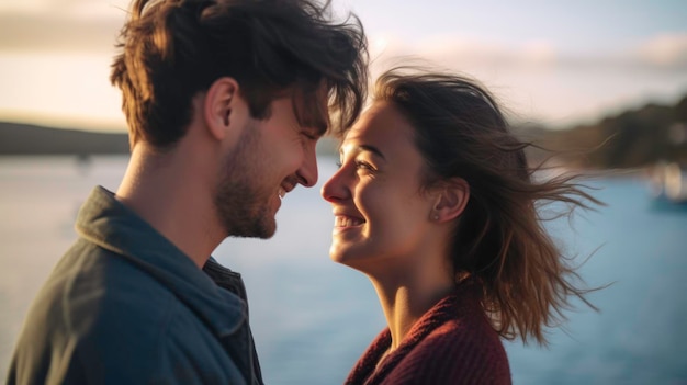 Un primer plano de jóvenes sonriéndose el uno al otro generado por la IA