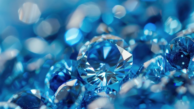 Primer plano de joyas de diamantes azules de cristal en un fondo borroso imagen generada por IA