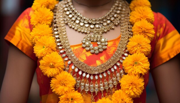 Foto un primer plano de las joyas tradicionales de maharashtra usadas durante gudi padwa