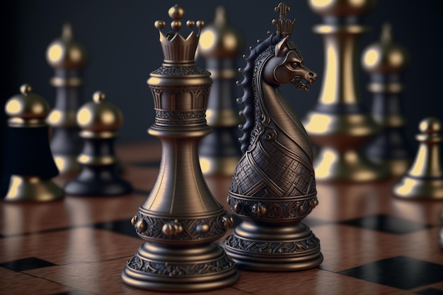 Un primer plano de un juego de piezas de ajedrez IA generativa