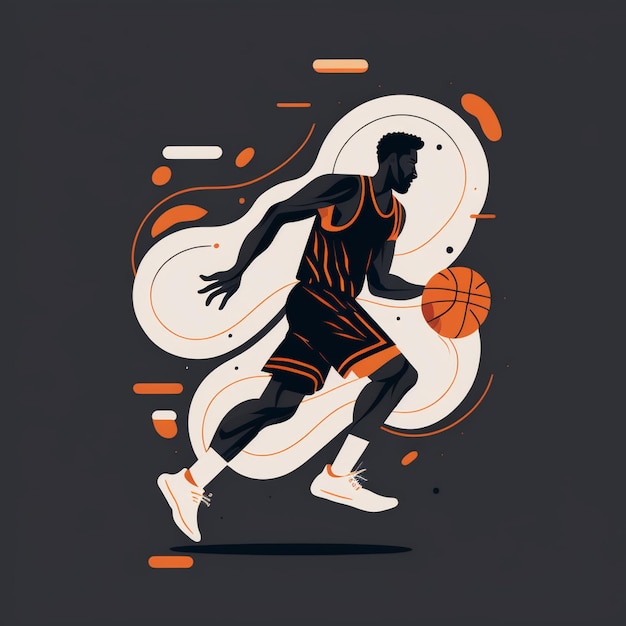 Un primer plano de un jugador de baloncesto corriendo con una pelota generativa ai