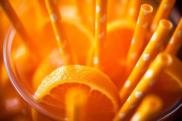 Un primer plano del jugo de zanahoria con el jugo de azucre de naranja vibrante Stra fotografía de imágenes