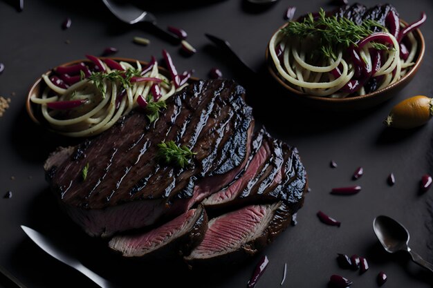 Primer plano de un jugoso bistec a la parrilla perfecto para satisfacer a los amantes de la carne Generado por IA