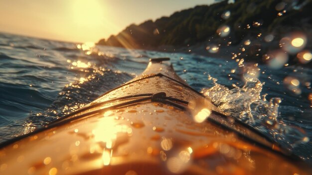 Un primer plano de un kayak en el agua