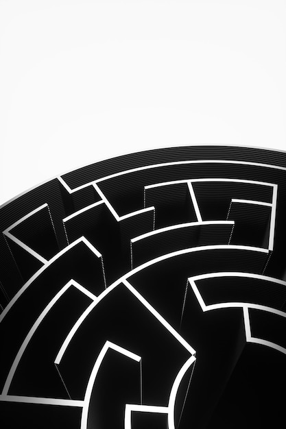 Primer plano de un laberinto abstracto sobre un fondo blanco Ilustración de renderizado 3d